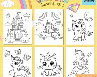 12 Unicorn Coloring Pages: Kawaii Designs for Kids (Digital Download)
