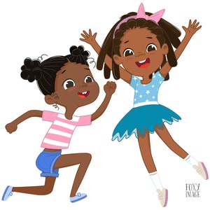 Niños felices PNG Clipart, niños afroamericanos saltando Clipart, personajes de fiesta de cumpleaños, niños emocionados, niños y niñas, escolares