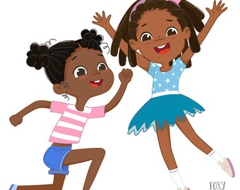 Happy Kids PNG Clipart, African American Kids Jumping Clipart, Birthday Party Characters, Excited children, Boys and Girls, School Children