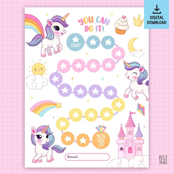 Printable Unicorn Reward Chart, Unicorn Behavior Chart, Toddler Motivational, Rainbow Reward Chore Chart, Potty Training, Girls Reward Chart