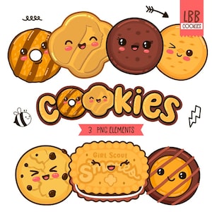 Cookies Clipart, Kawaii Cookie PNG Clipart, Personagens de Cookie Fofos, Projetos de Cookie DIY, Gráficos de Cookie Digitais, Uso Pessoal
