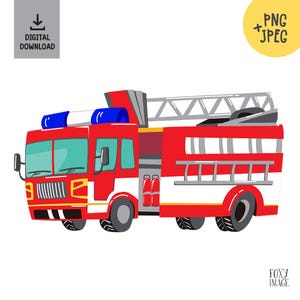 Clipart camion dei pompieri, PNG camion dei pompieri, download digitale istantaneo, grafica adesivi camion dei pompieri, illustrazione camion dei pompieri
