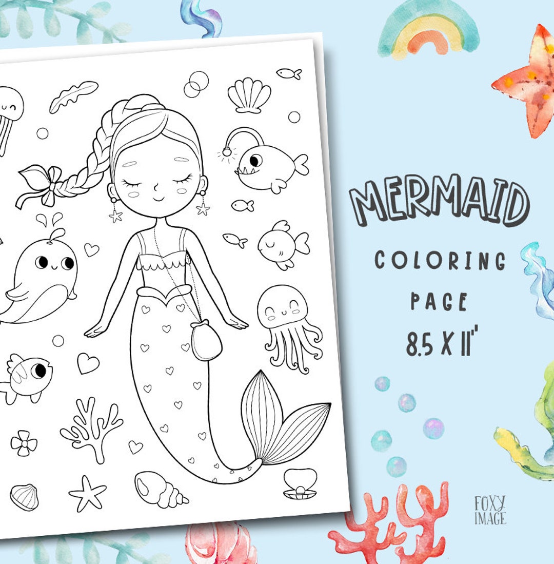 MERMAID Coloring Page, Mermaid Printable Pagee, Mermaid Coloring Page ...