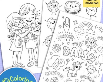 Daisy Girl Scouts Coloring Pages, Girl Scouts Logo, Girl Scout Coloring Book, Daisy Scout Collection Coloring Page, kids Printable Art PDF