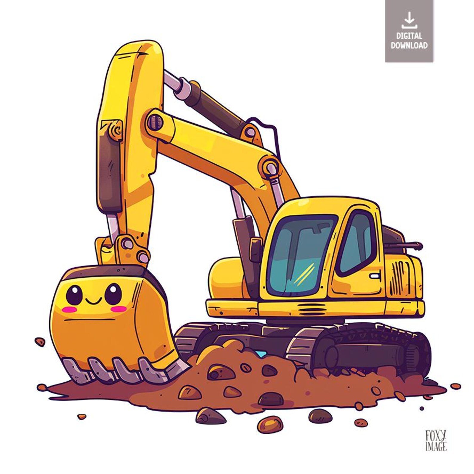 Building Machines Clipart, Backhoe PNG, Instant Digital Download ...