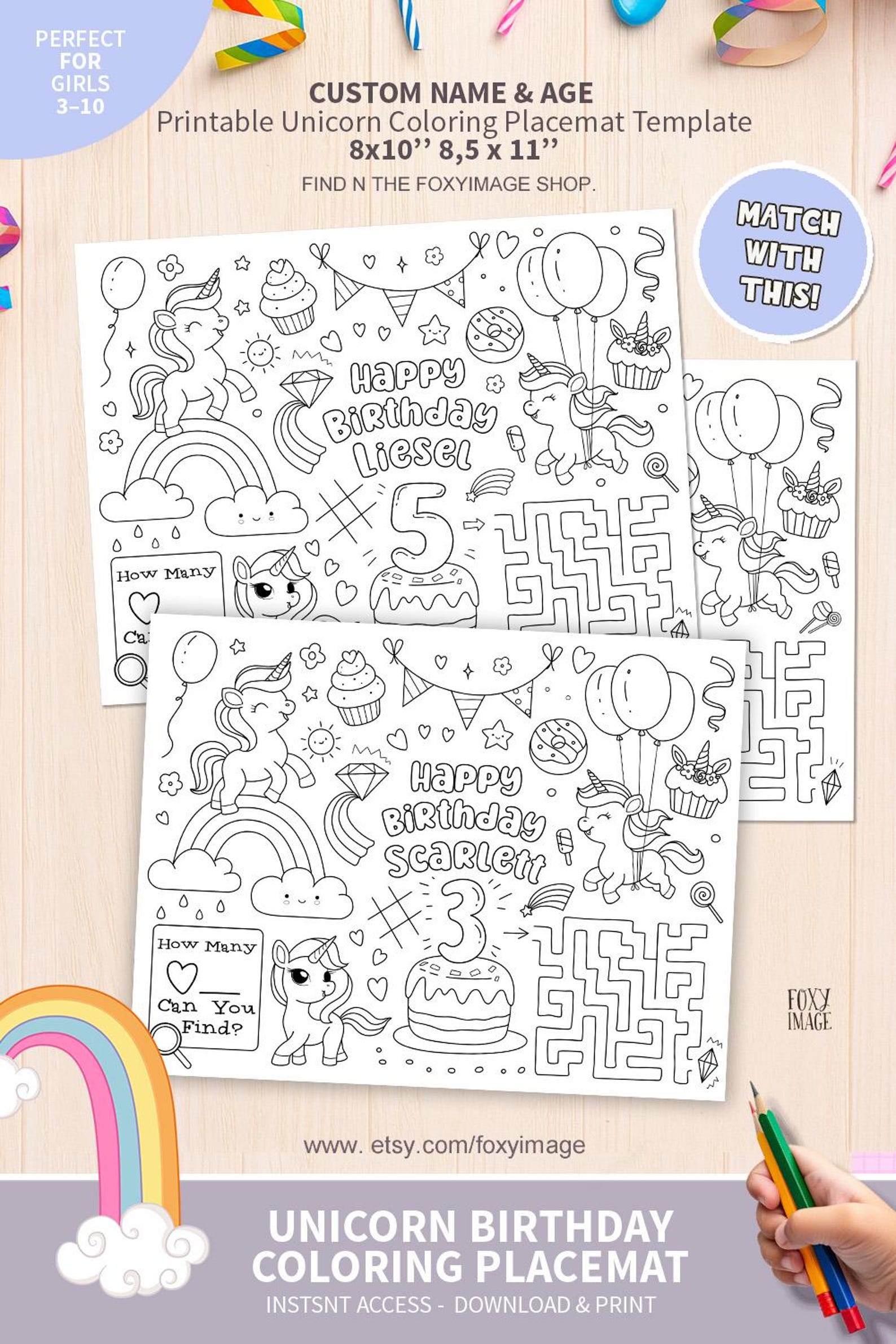 Personalized Unicorn Birthday Coloring Pages • Custom Name & Age ...