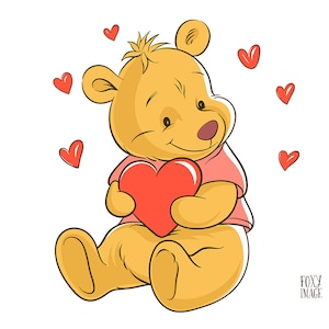 Valentine Bear SVG Digital Clipart, Bear With Heart Png, Bear Png, Cartoon Bear Png, Valentine's Day Sublimation, Instant Download, Vector