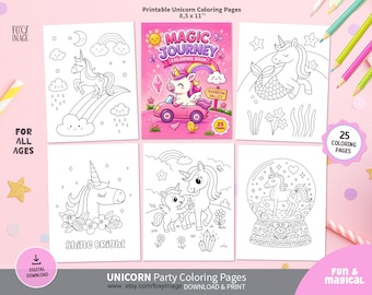 25 Unicorn Coloring Pages | Kawaii Fantasy Coloring Book (Digital Download)