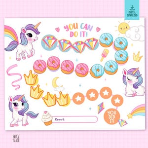 Printable Unicorn Reward Chart, Unicorn Potty Chart, Toddler Motivational, Toddler Behaviour Chart, Potty Training, Girls Reward Chart