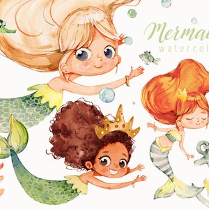 Watercolor Mermaids, Mermaids PNG, Mermaids Clipart, Underwater clipart PNG, Watercolor Anchor, Cute Mermaids, Digital Download