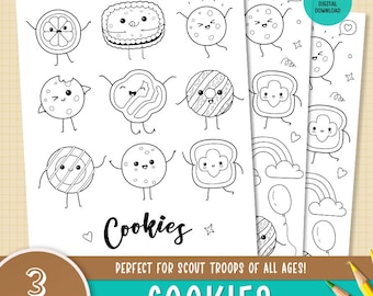 Digital Scout Cookie Coloring Pages, Scout Cookies, LBB Cookie Coloring Pages, Baker Cookies Coloring Pages, Set of 3, Printable, Scout Art