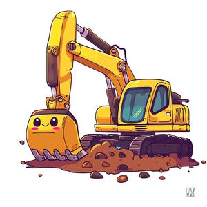Building Machines Clipart, Backhoe PNG, Instant Digital Download ...