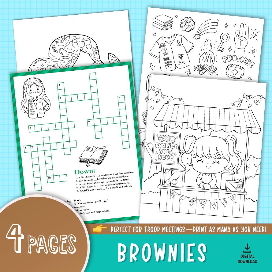 Printable Brownies Activity Kit – Engaging Troop Meeting Resource, Brownie Girl Coloring Pages, Scout  Coloring Pages & Crossword