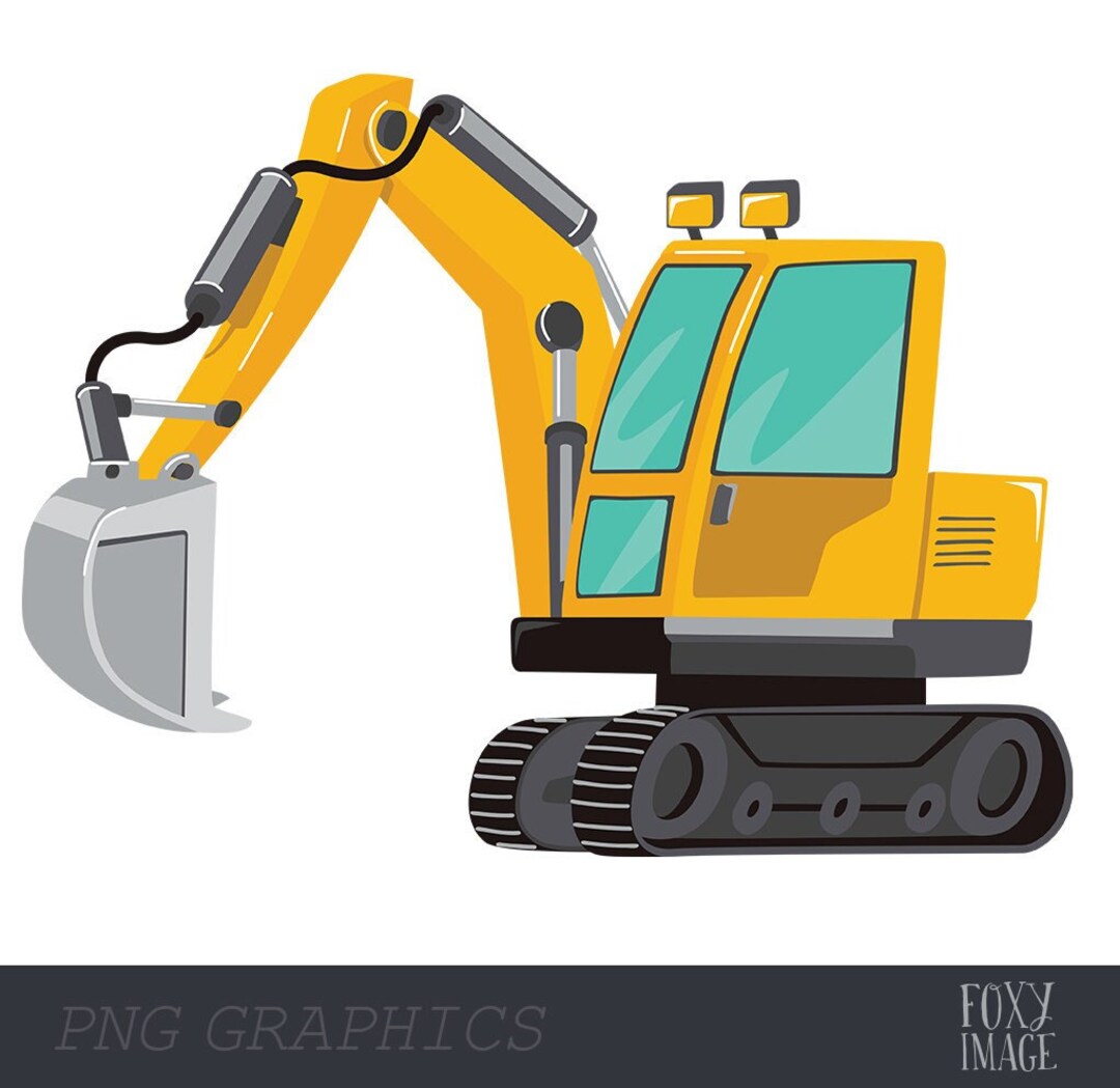 Building Machines Clipart, Excavator PNG, Instant Digital Download, Excavator Stickers Graphic