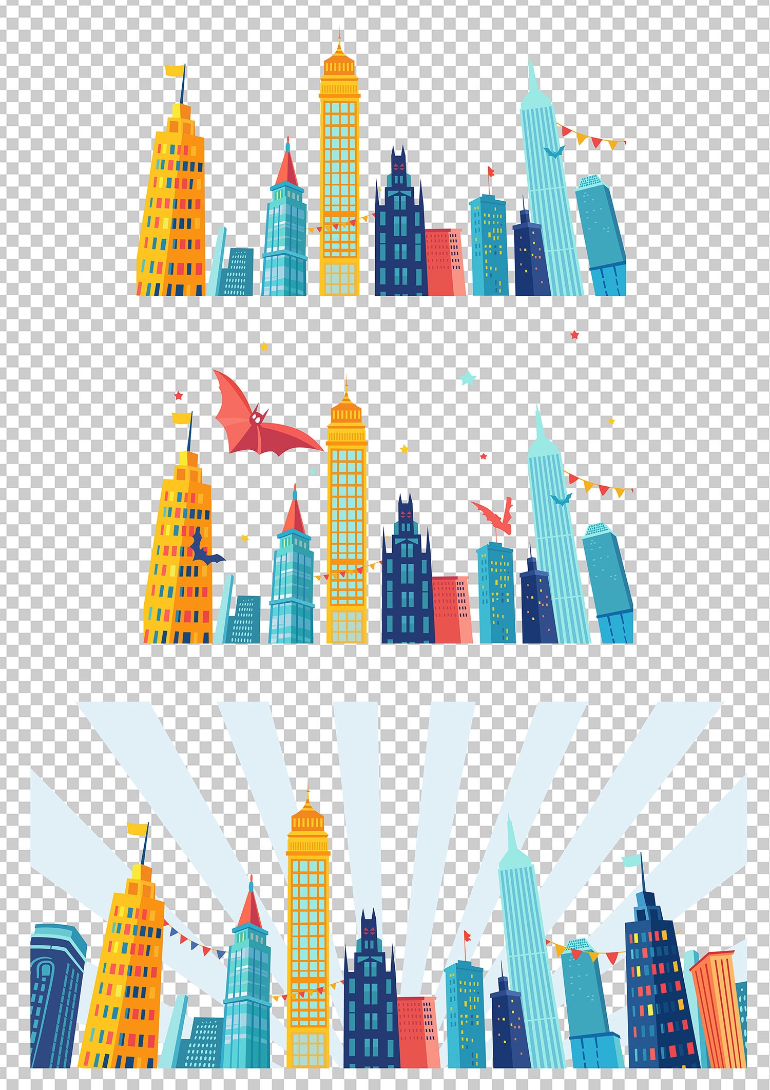 City Skyline Clipart, Superhero Buildings , Comic Book Clipart ...