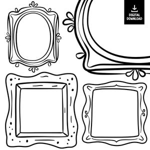 Frames Doodle Clipart, Line Frames SVG JPG, Black & White Border, Frame ...