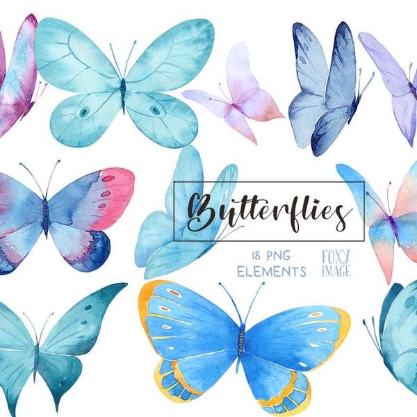 Papillon aquarelle, papillon bleu, papillon PNG Clipart, papillons bleu-lilas, bleu jaune, papillons violets, PNG. TÉLÉCHARGEMENT numérique