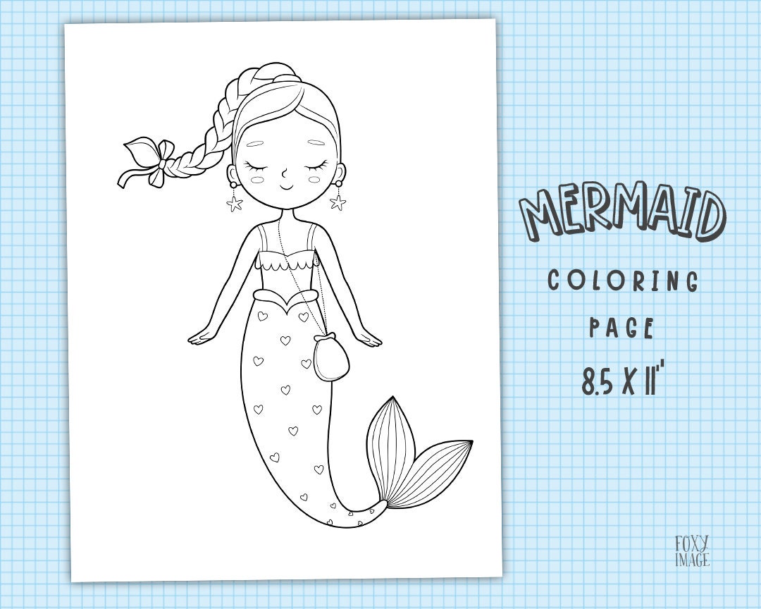 MERMAID Coloring Page Mermaid Printable Pagee Mermaid Etsy