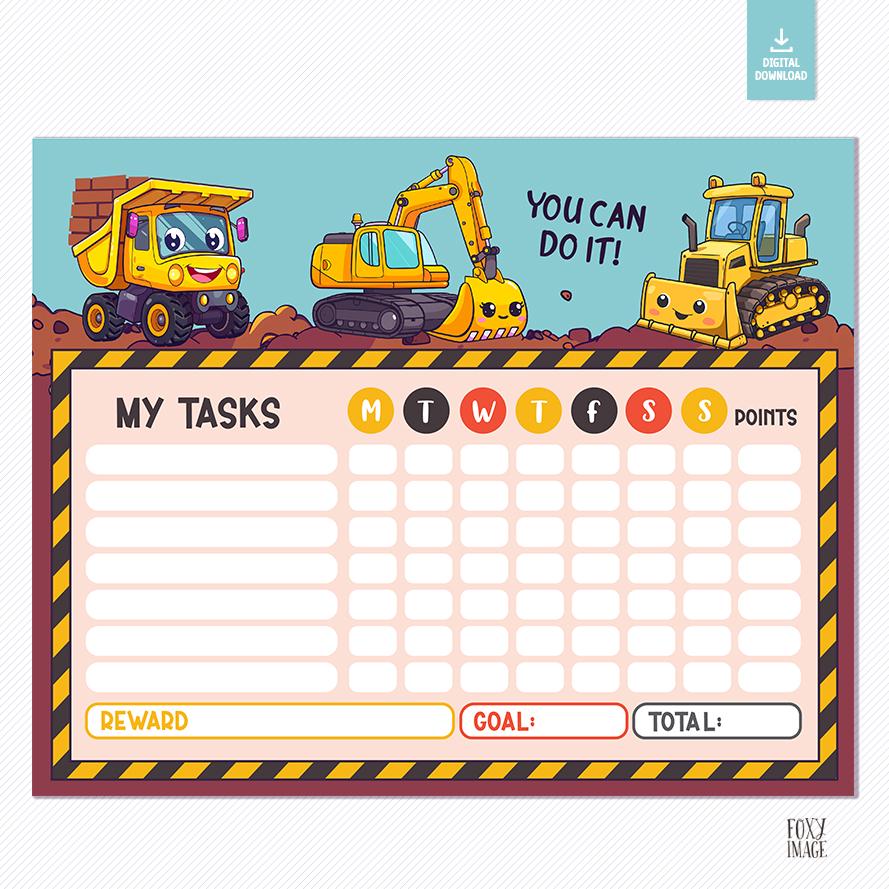 Printable Construction Potty Training Chart – Ready-to-use Toilet ...