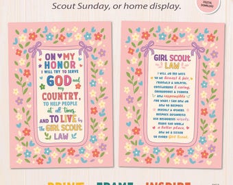 Scout Promise Poster Set | God & Community Versions | Scout  Girl Wall Art Printable | Troop Meeting Decor | Scout Sunday Poster