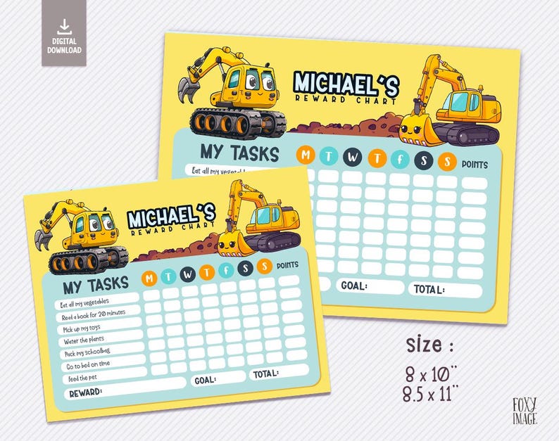 Editable Construction Chore Chart – Personalized Daily Task Tracker for ...