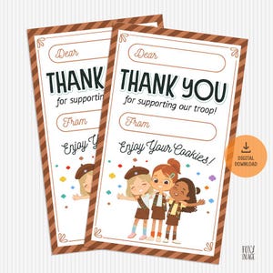 Bedankkaart koekjesverkoop, scout-waarderingskaartjes, Daisy Brownie Junior Cadette-bedankkaart, bedankkaart voor bezorging van koekjes, uitverkoop koekjes