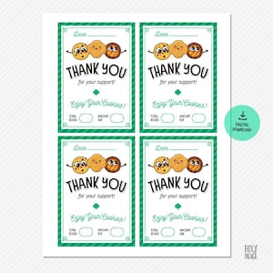 Bedankkaart koekjesverkoop, scout-waarderingskaartjes, Daisy Brownie Junior Cadette-bedankkaart, bedankkaart voor bezorging van koekjes, uitverkoop koekjes
