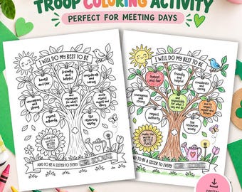 Troop Law Coloring Page, Printable Scout Meeting Activity for Kids, Troop Values Coloring Sheet, Instant Download