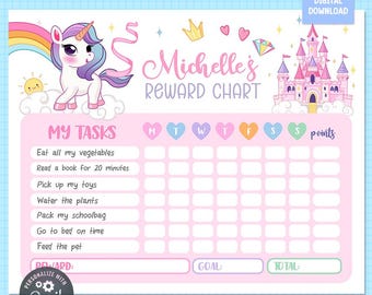 Unicorn Reward Chart: Girls Chore Chart (Digital Download)