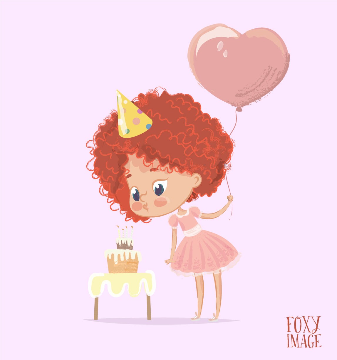 Cute Redhead Girl Blowing Out Candles Birthday Party In Pink Etsy Uk