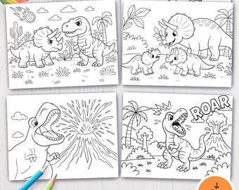 5 Dinosaur Party Coloring Sheets | Kids Birthday Activity Pack | Instant Download Dino Gift Idea | Fun Printable Dinosaur Art