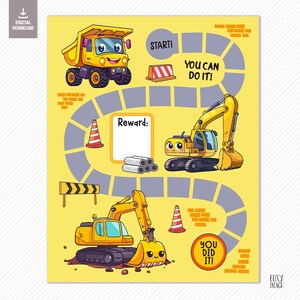 Tabela de Recompensas para Escavadeiras de Máquinas de Construção | Monitor de Treinamento e Comportamento para Pequenos Construtores | Tabela de Recompensas para Máquinas de Construção para Imprimir