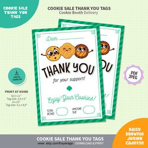 Cartão de Agradecimento de Biscoitos das Escoteiras, Etiquetas de Agradecimento para Imprimir (Download Digital)
