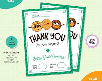 Girl Scout Cookie Thank You Card, Printable Appreciation Tags (Digital Download)