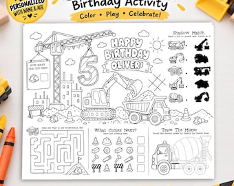 Personalized Truck Birthday Activity Sheet: Printable Construction Party Games for Kids