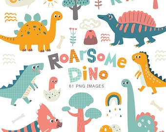 Dinosaur Clipart Set, Cute Dino PNG, Baby Dinosaur Illustrations, Dino Party Clipart, Prehistoric Kids Graphics, Dinosaur Birthday Pack