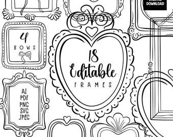 Doodle Frames, Border Clipart, Hand-Drawn Line Frames SVG JPG, Black & White Border, Editable Border, Frame PNG Clipart,