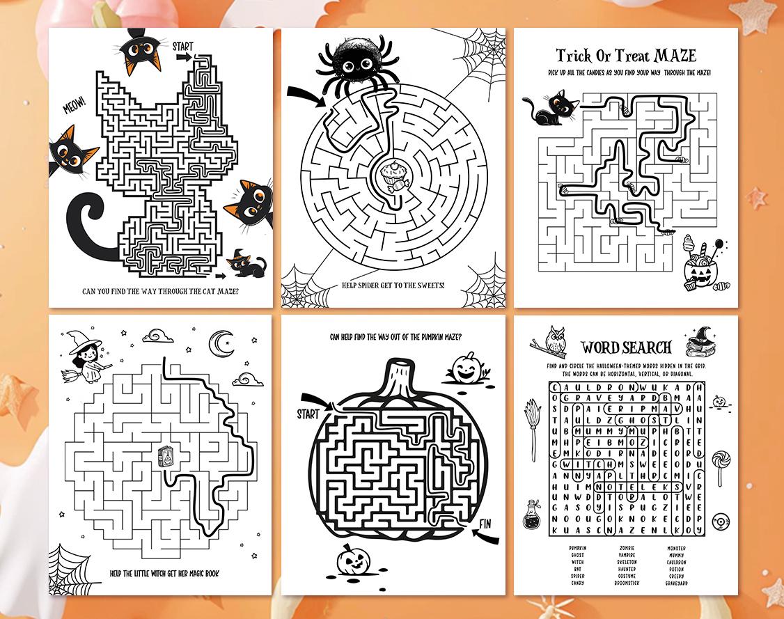 Printable Halloween Activity Book, 50+ Games for Kids (ages 4-6 ...