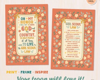 Scout Promise and Law Poster Set | Scout Printable Wall Art | Troop Meeting Decor | Scout Girl Sunday Activity | Digital Download
