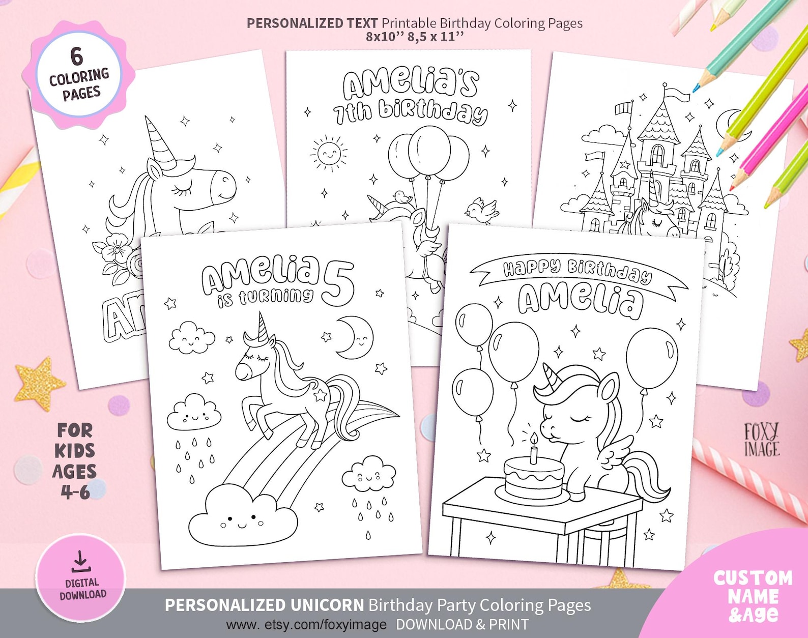 Personalized Unicorn Birthday Coloring Pages • Custom Name & Age ...