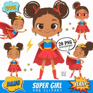 Schwarz Superheld Mädchen Clipart • Geburtstag Party Dekoration schwarz • Sofortiger Download Superheld PNG
