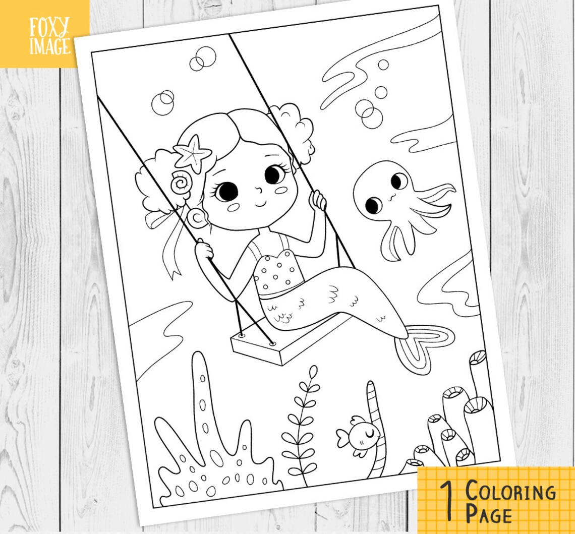 MERMAID 1 Coloring Page Mermaid Printable Pagee Mermaid - Etsy