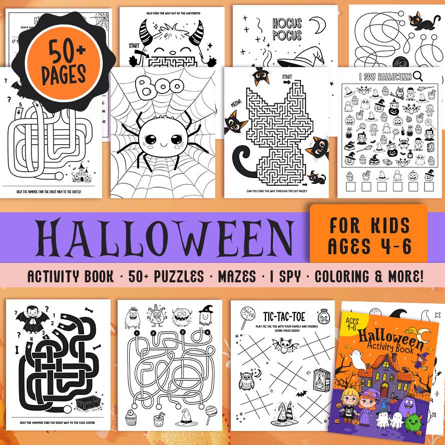 Printable Halloween Activity Book, 50+ Games for Kids (ages 4-6 ...