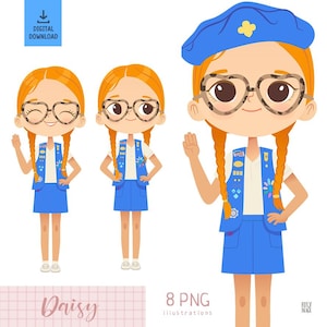 Daisy Rothaarige Pfadfinder Clip Art, glückliche Pfadfinder, Pfadfinderin Grafiken, PNG Pfadfinder Art, Daisy Pfadfinder, Schärpe Weste, Truppe Pfadfinder Clipart