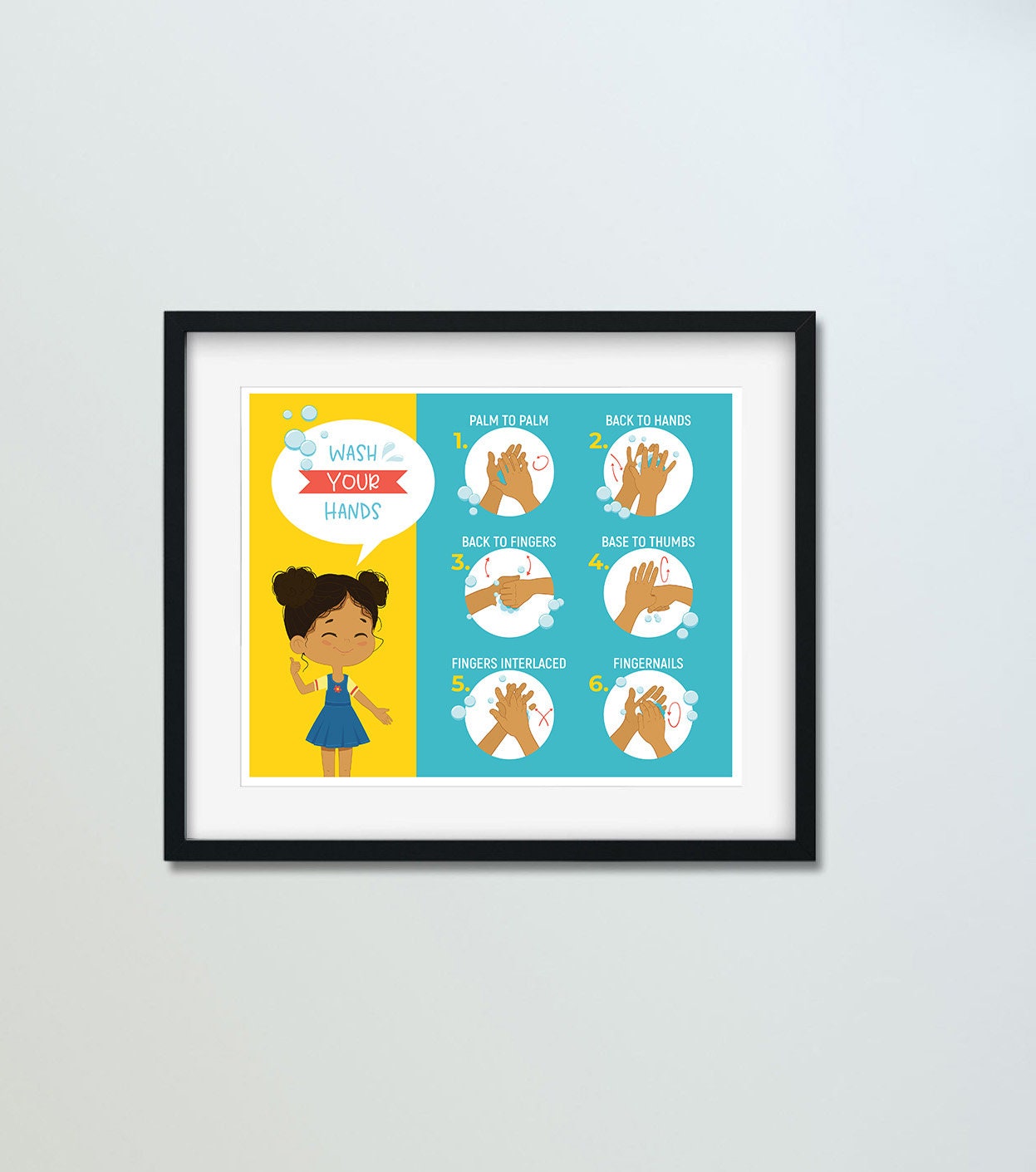 Wash Your Hands Poster, Poster for Kids, Print Art, How to Properly ...