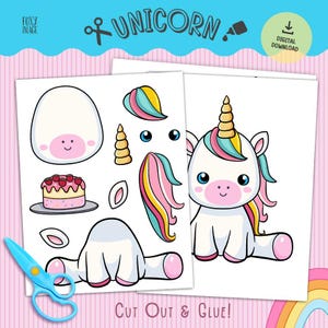 Unicorn Cut and Glue Worksheets, Unicorn Cut and Glue Preschool Printables, Unicorn Paper Craft Activity, Fine Motor Skill, Creative DIY
