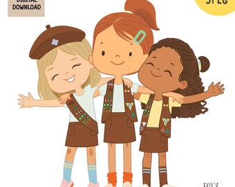 Brownies Clip Art, Happy Girls Frienda, Scout Graphics, PNG Scout Art, Brownies Scouts, Troop Scouts Clipart, Brownie Scout Team