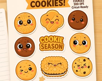 Scout Cookie Saison Clipart • Kawaii Cookie PNG Set • Cookie Stand & Sticker Sheet Grafiken • Cricut-Ready digitaler Download