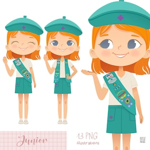 Junior Red Haired Girl, Happy Scouts, Scout Graphics, PNG Scout Art, Junior Scouts, Sash Vest, Troop Scouts Clipart, Junior Uniforn