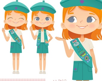Junior Red Haired Girl, Happy Scouts, Scout Graphics, PNG Scout Art, Junior Scouts, Sash Vest, Troop Scouts Clipart, Junior Uniforn